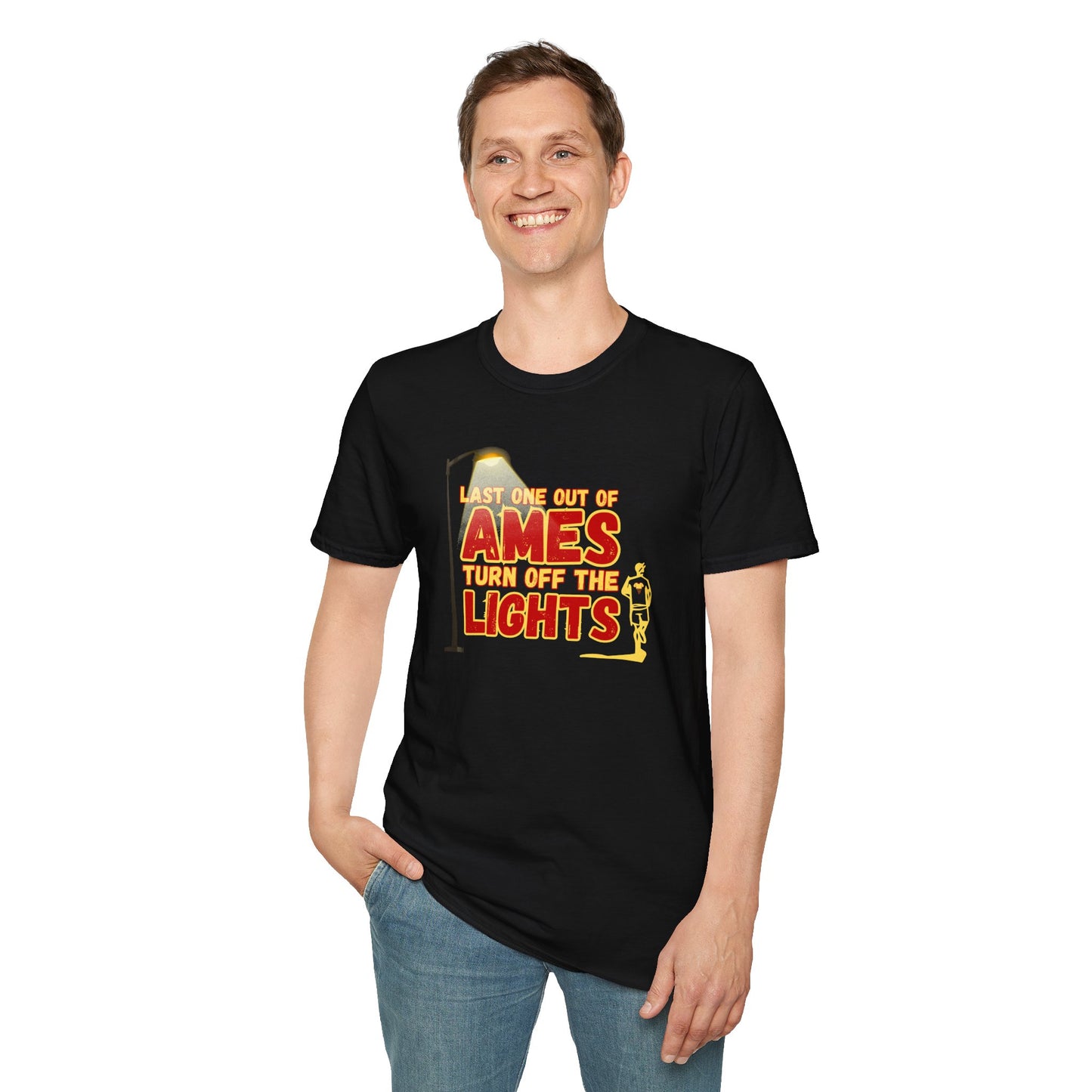 Last One Out of Ames, Turn Off the Lights - Unisex Softstyle T-Shirt